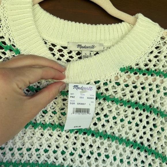 NWT Madewell Ivory and Green Striped Sweater Size Large - Picture 3 of 4